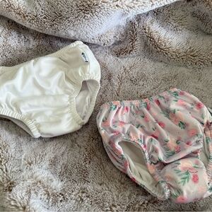 Green Sprouts White and Pink Swim Diaper Covers with Elastic Waistband